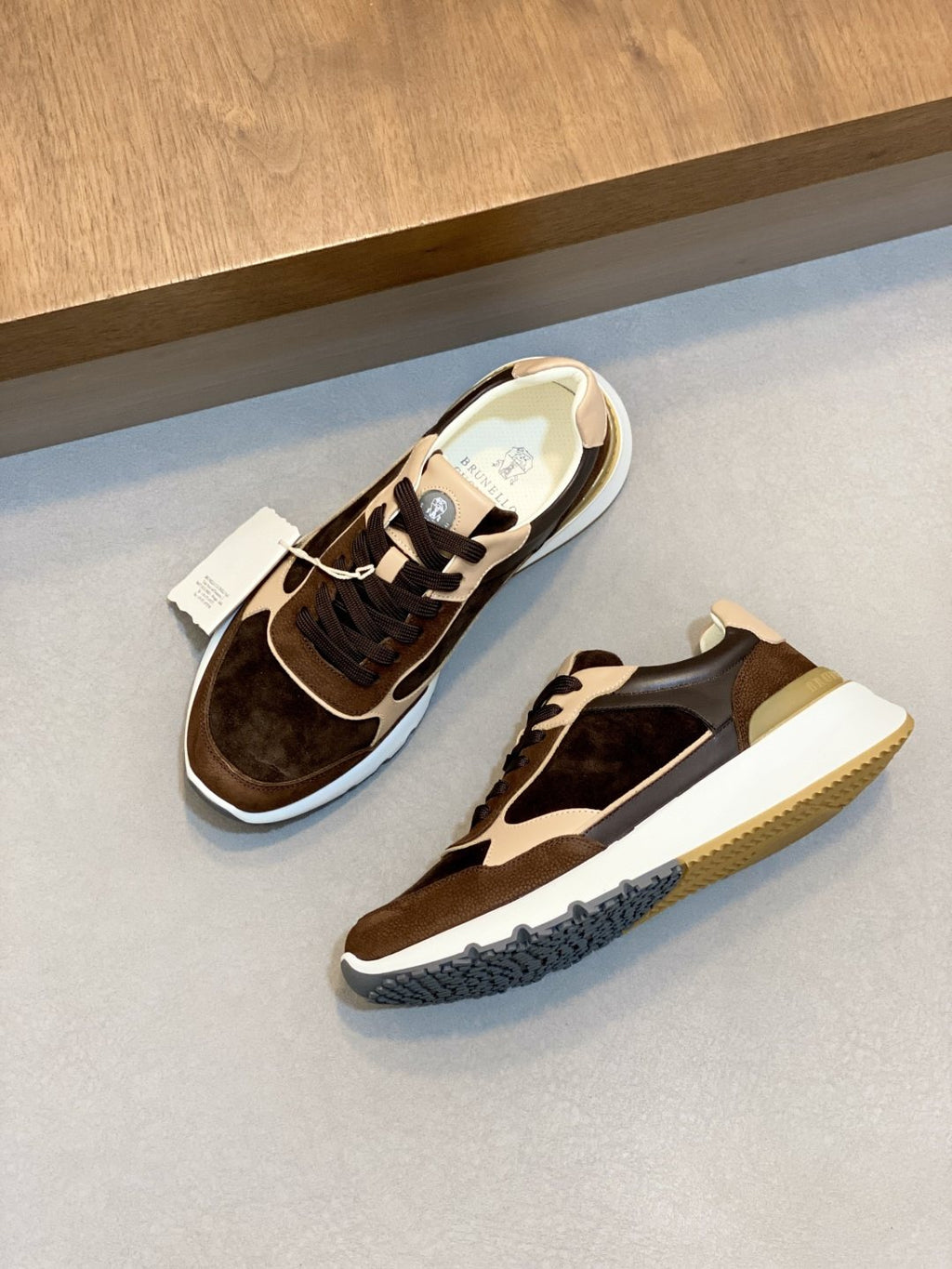 Brunello Cucinelli Brown and Cream Men's Sneakers