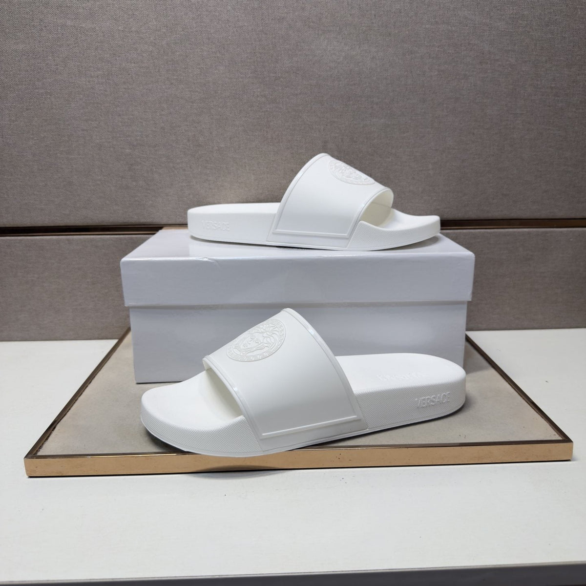 Versace Men's Embossed Strap Slide Sandals